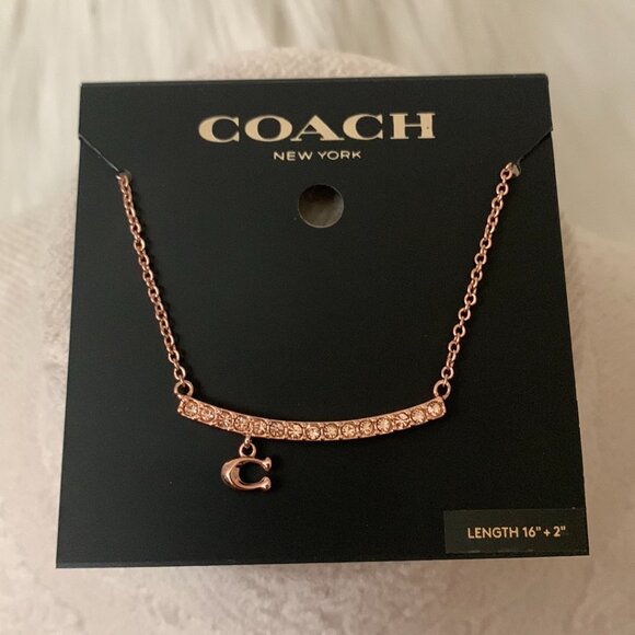 COACH Pave Bar Charm Necklace & Hinged Bangle Set in Rose Gold - Picture 4 of 8
